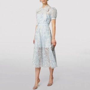NWT Self Portrait Blue Semi-sheer Lace-overlay Cocktail Dress